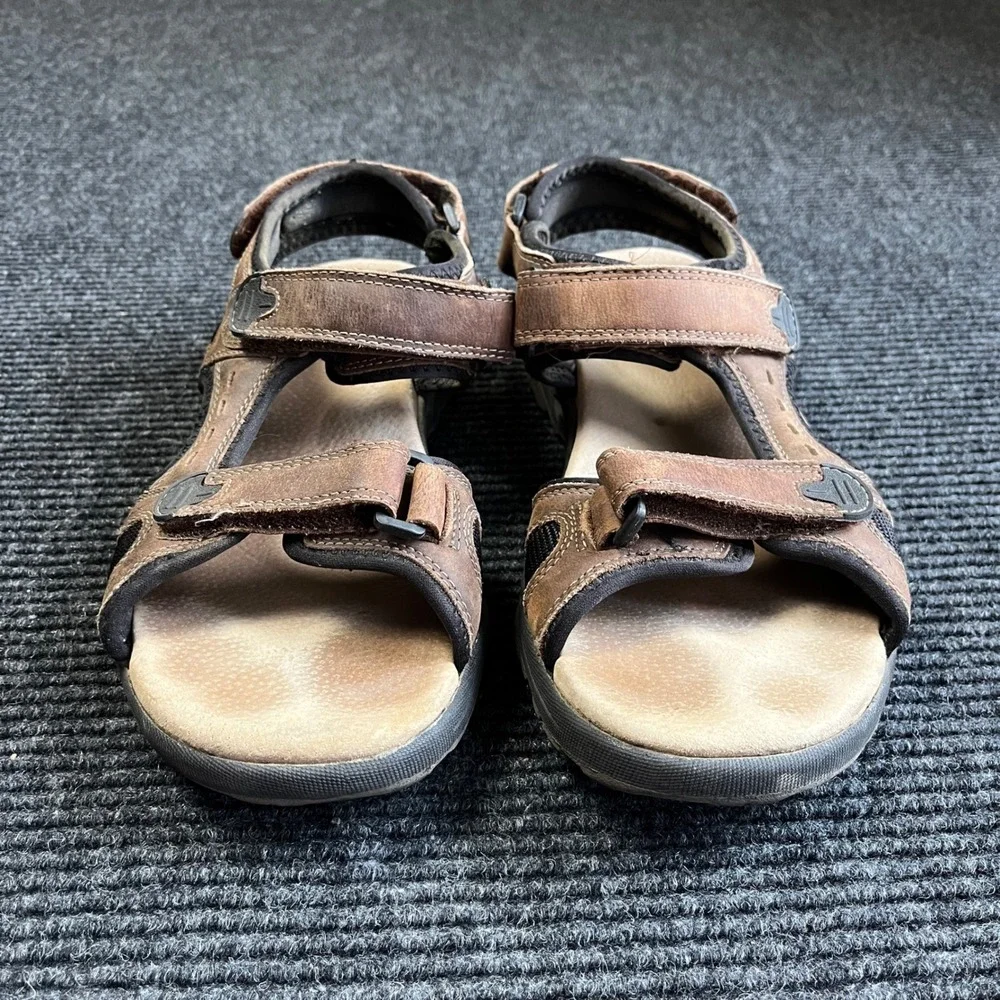 Bass Muskie Sport Sandals Mens 10 Brown Leather Adjustable Hiking Trail dad Shoe